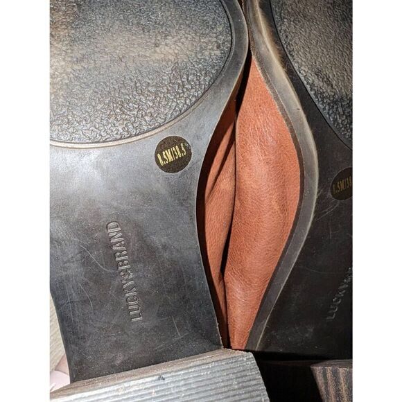 Lucky Brand Machiko Booties Womens 8.5 Brown Leather Distressed Stacked Heeled M - Picture 4 of 13